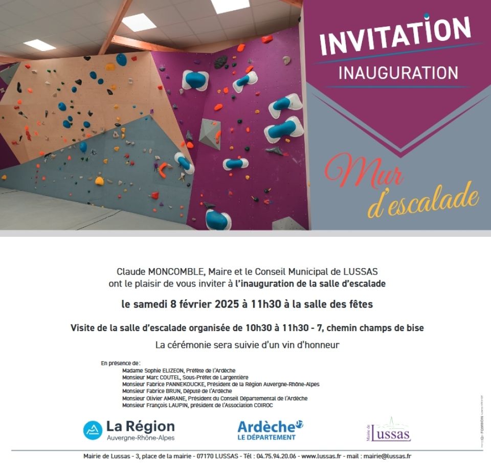 INVITATION INAUGURATION SALLE D'ESCALADE LUSSAS