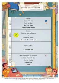 MENUS DE LA CANTINE SCOLAIRE NOVEMBRE 2025