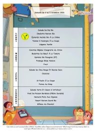 MENUS DE LA CANTINE SCOLAIRE NOVEMBRE 2026