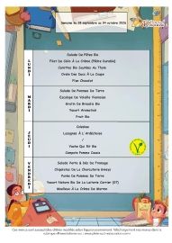 MENUS DE LA CANTINE SCOLAIRE OCTOBRE 2026