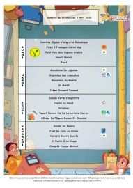 MENUS DE LA CANTINE SCOLAIRE D'AVRIL 2026